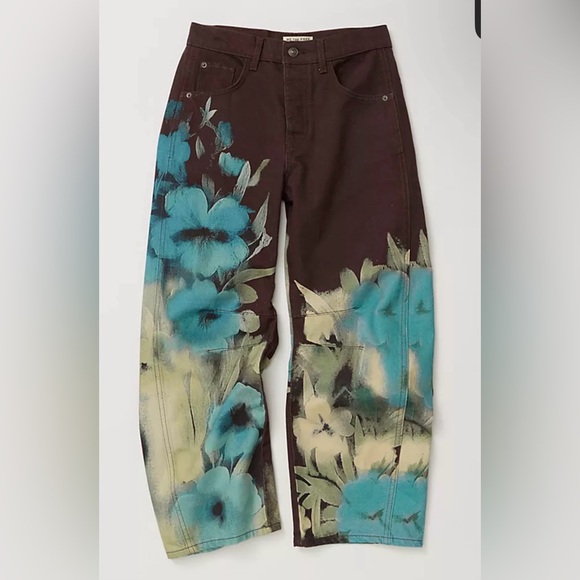 Free People Denim - We The Free Good Luck Printed Barrel Jeans, 25 NWT